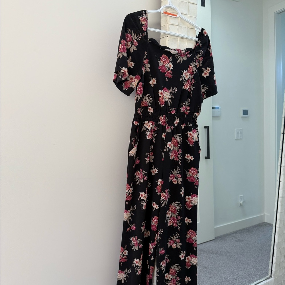 Monteau Black & Pink Floral Design jumpsuit